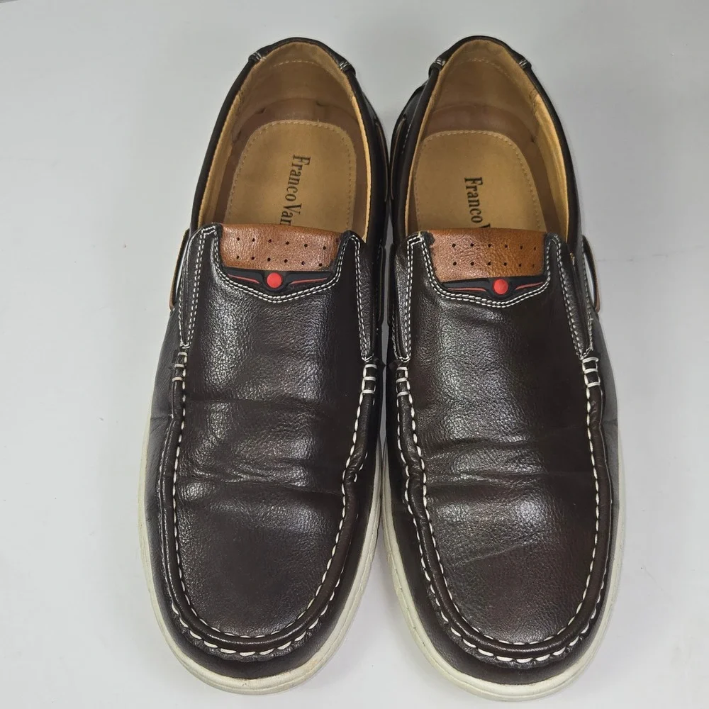 Franco Vanucci Mens Dark Brown Leather Slip‎ On Loafers Shoes Size 13